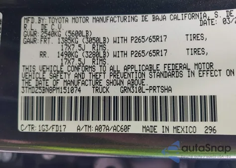 2023 Toyota Tacoma Trd Sport from USA, damaged, VIN 3TMDZ5BN8PM151074